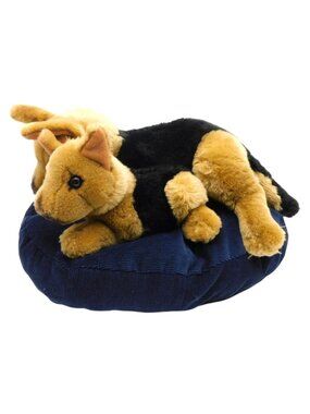 E & J Classics German Shepherd Dog Puppy Plush Toy Blue Cushion Bed